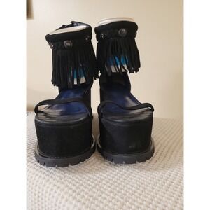 Sacai Black Suede Goth Fringe Concho Platform Sandals Vibram Japan 39 Size 8